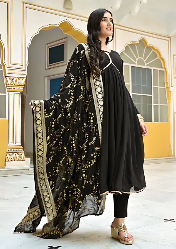 Black Premium Georgette Anarkali Kurti