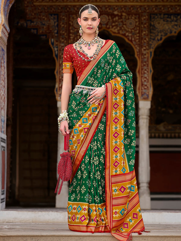 Amazing Green Printed Silk Event Wear Saree With Blouse