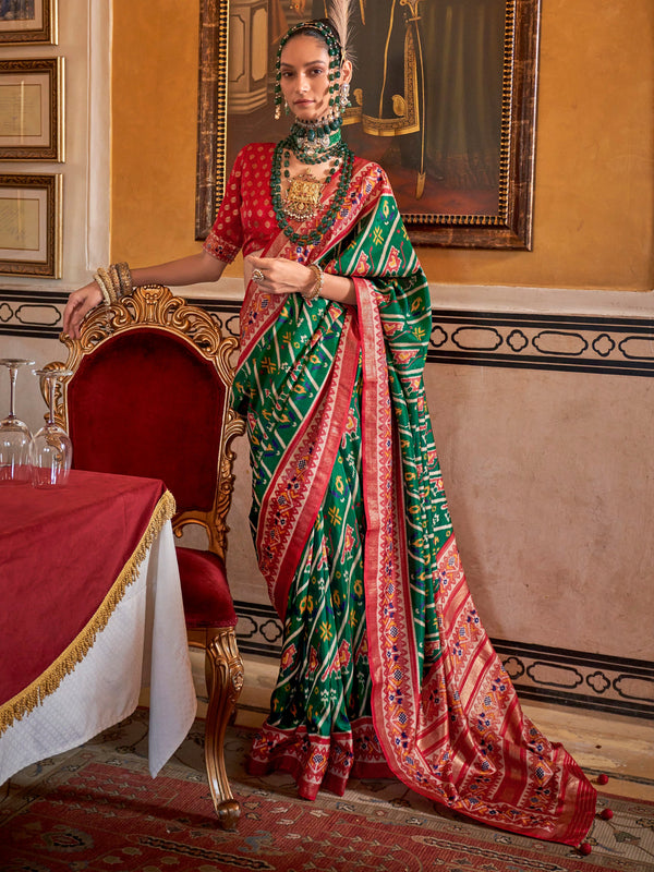 Wonderful Green Patola Printed Silk Event Wear Saree With Blouse