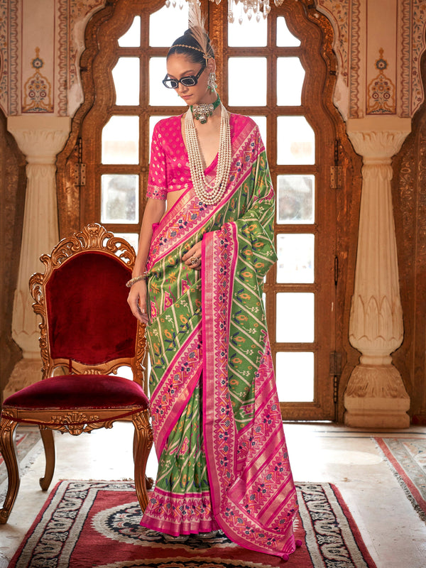 Astonishing Light Green Printed Silk Function Wear Saree With Blouse