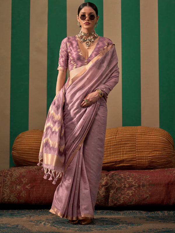 Alluring Mauve Zari Weaving Silk Event Wear Saree With Blouse