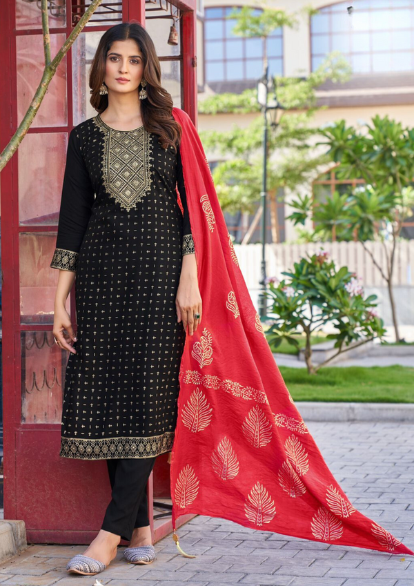 Black Rayon Foil Printed Kurtis