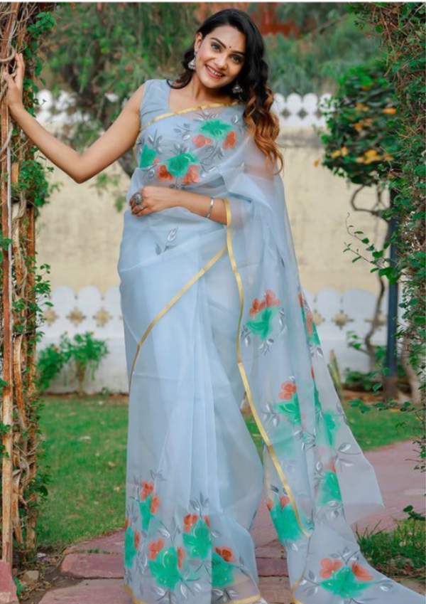 Blue Organza Saree