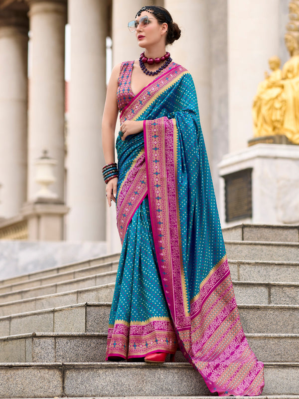 Attractive Sky-Blue Weaving Banarasi Silk Festival Wear Saree