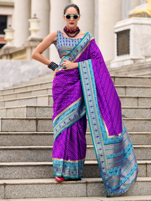 Incredible Violet Weaving Banarasi Silk Event Wear Saree With Blouse