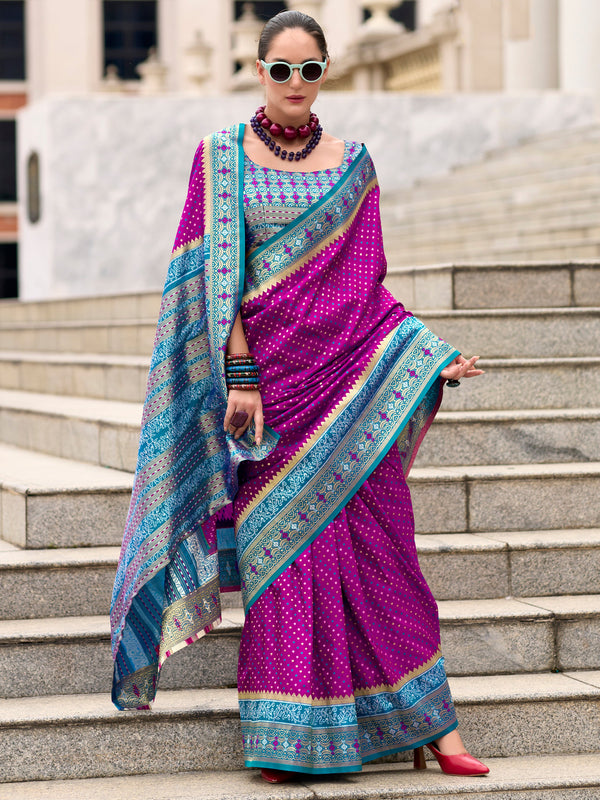 Wonderful Purple Weaving Banarasi Silk Festival Wear Saree With Blouse