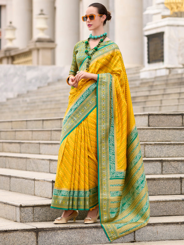 Gorgeous Yellow Zari Weaving Banarasi Silk Haldi Wear Saree With Blouse