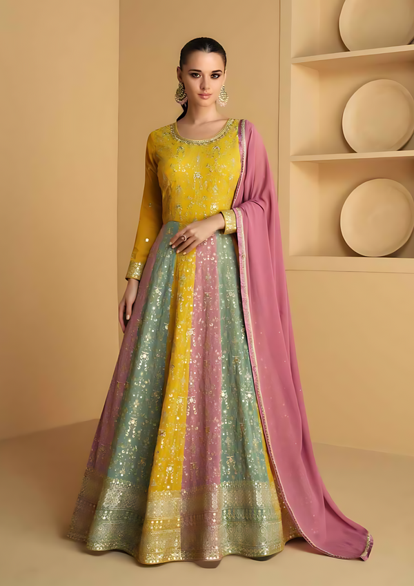 Yellow Anarkalisuit Pakistani Indian Wedding Party Wear Designer Suit