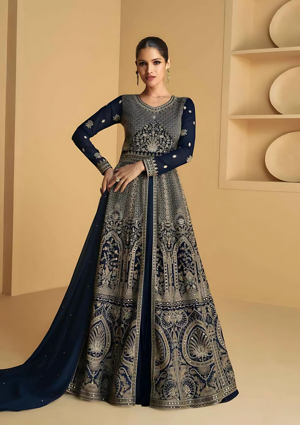 Blue Georgette Embroidered Sequins Anarkali  Party Wear