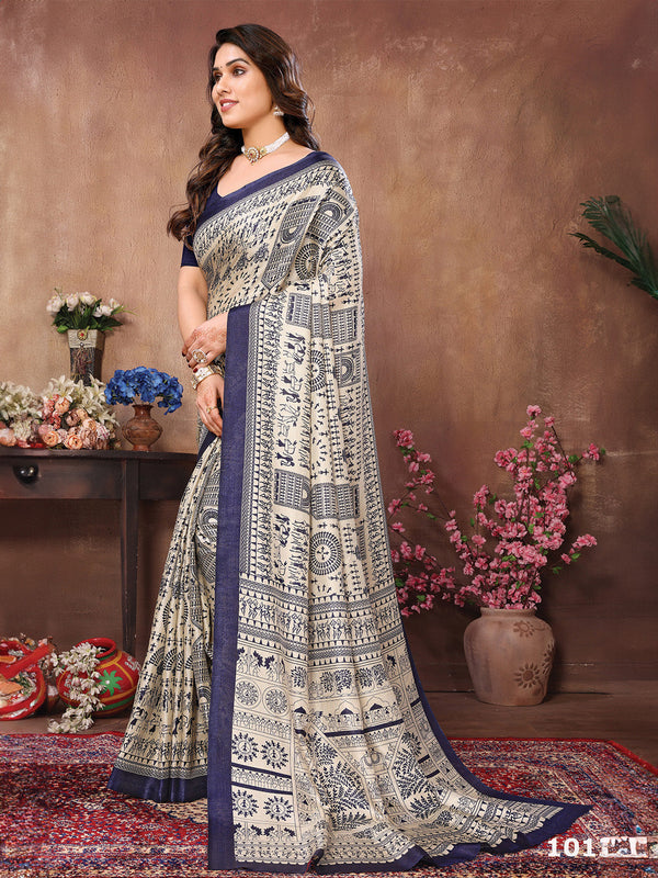 Blue Khadi Saree With Blouse Piece