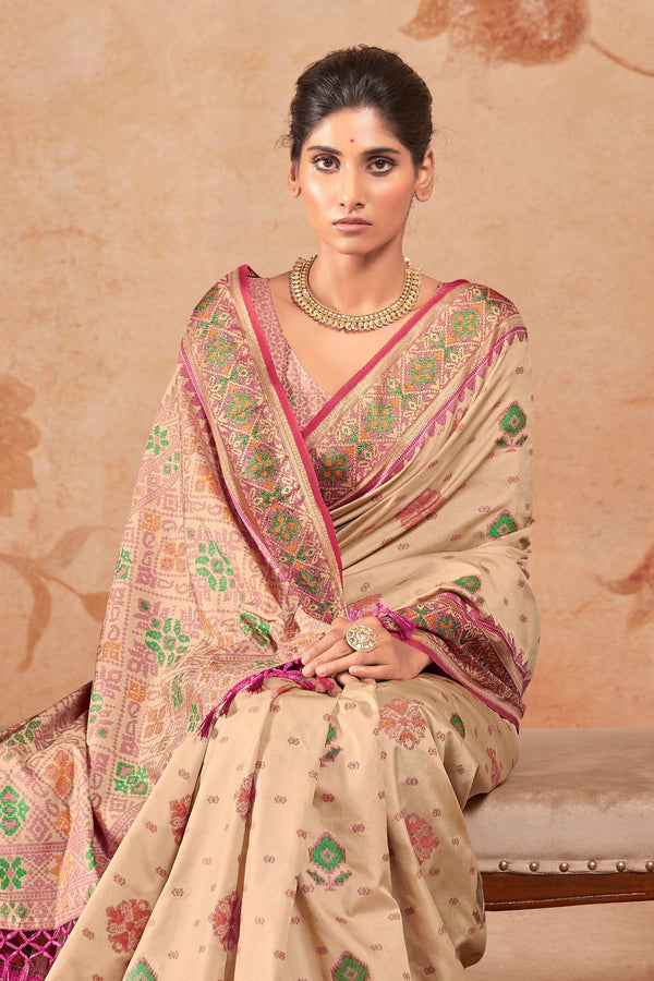 Beige Patola Silk Saree