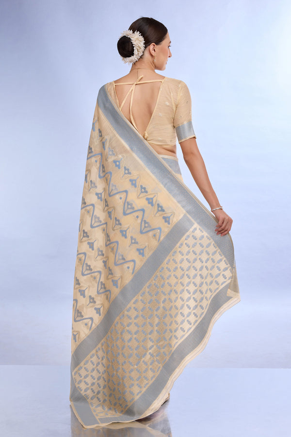 Beige Woven Linen Saree