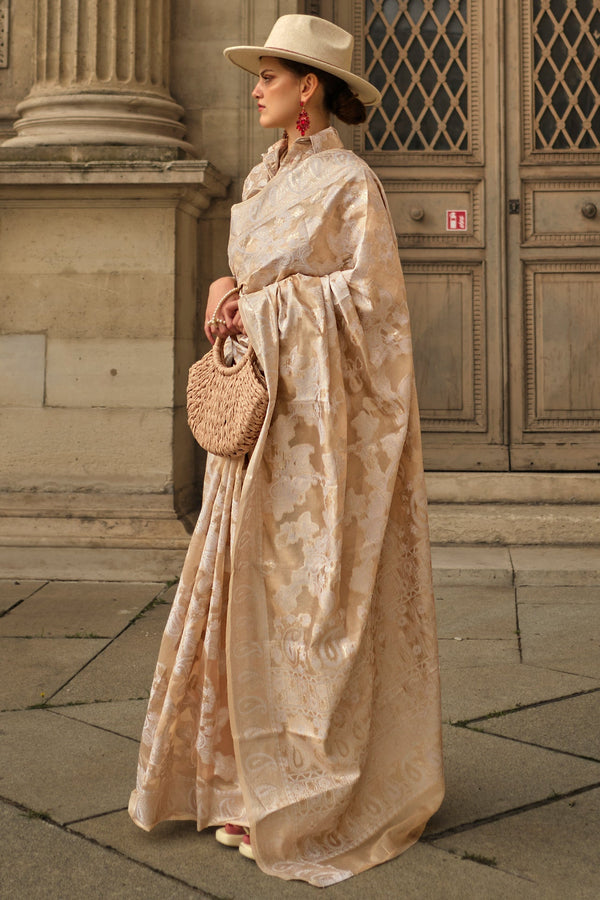 Beige Organza Lucknowi Saree