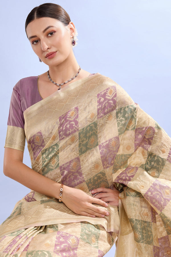 Beige Woven Cotton Saree