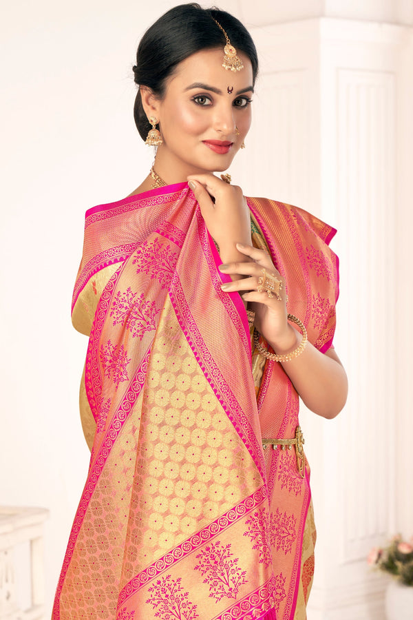 Beige Woven Silk Saree