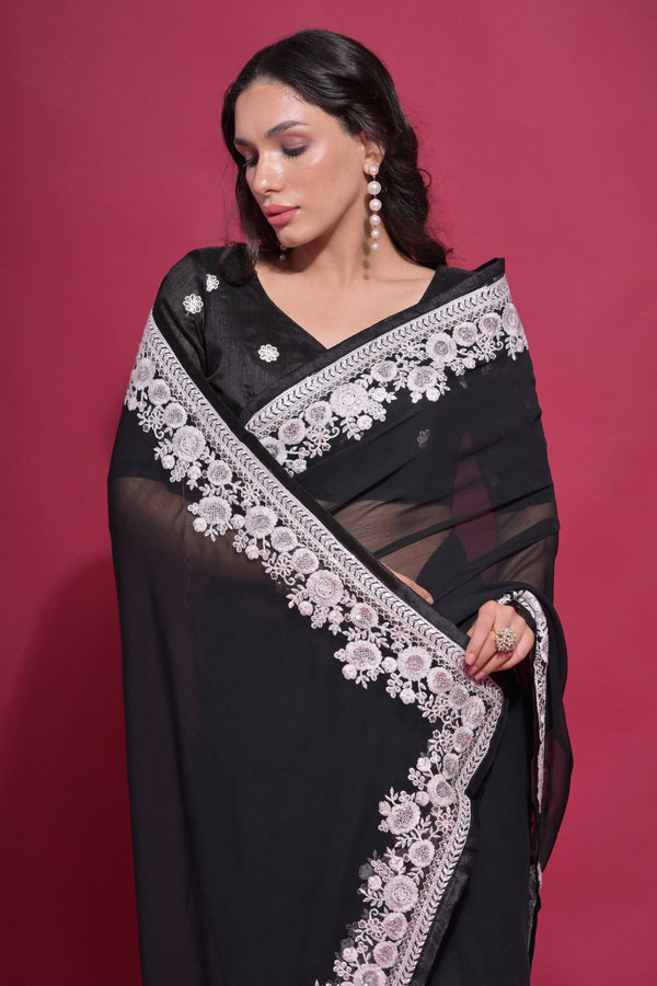 Black Embroidered Georgette Saree