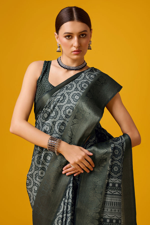 Black Printed Cotton Silk Saree