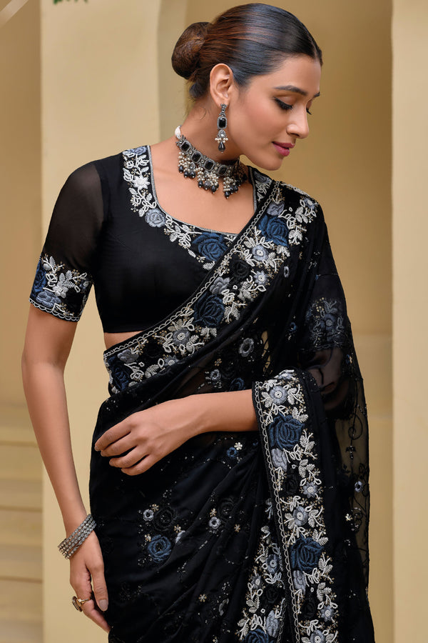 Black Pure Banarasi Tuscany Saree