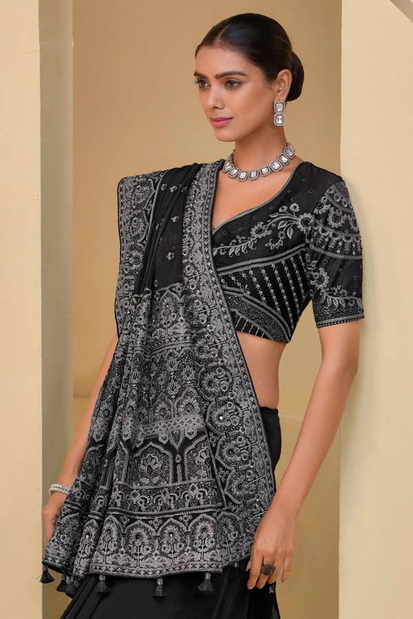 Black Pure Banarasi Tuscany Saree