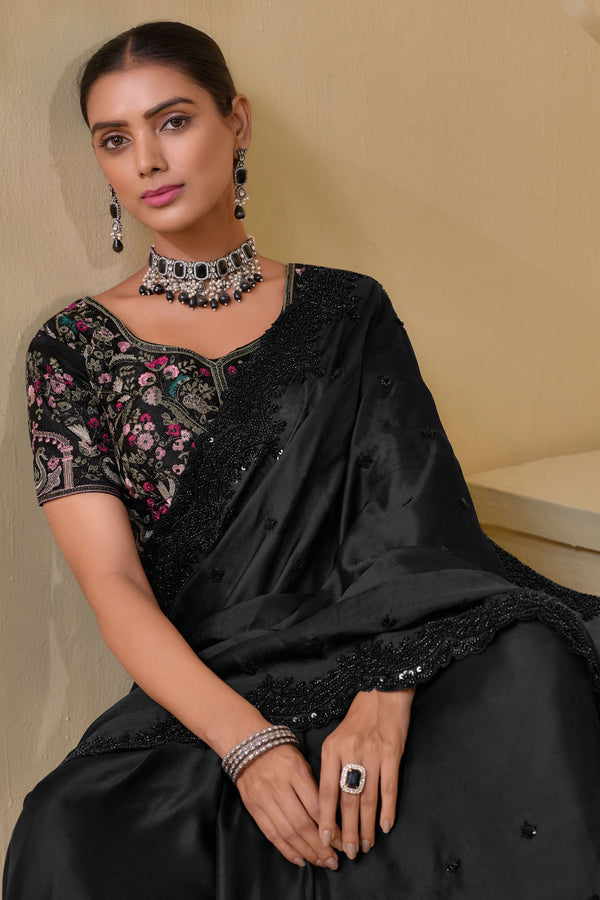 Black Pure Banarasi Tuscany Saree