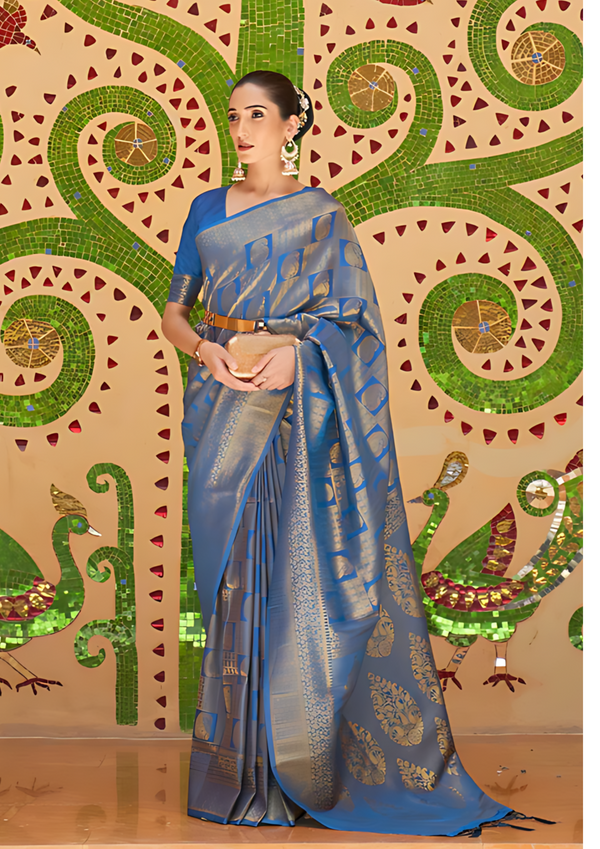 Blizzard Blue Kanjivaram Silk Saree