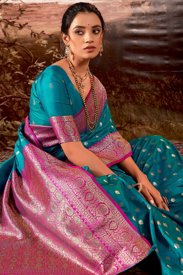 Blue Banarasi Silk Saree