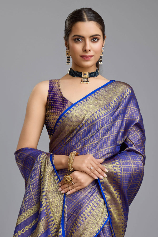 Blue Brocade Silk Saree