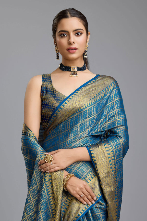 Blue Brocade Silk Saree