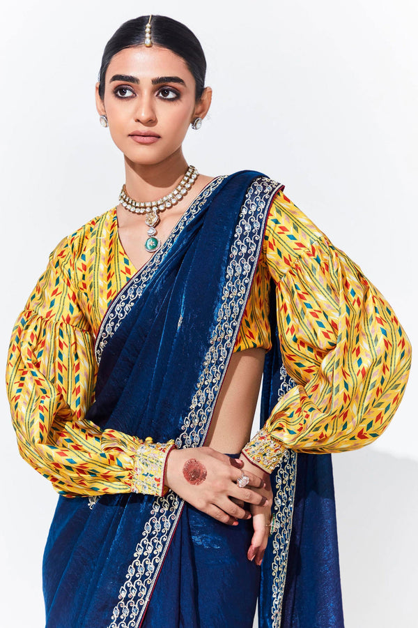 Blue Embroidered Organza Saree