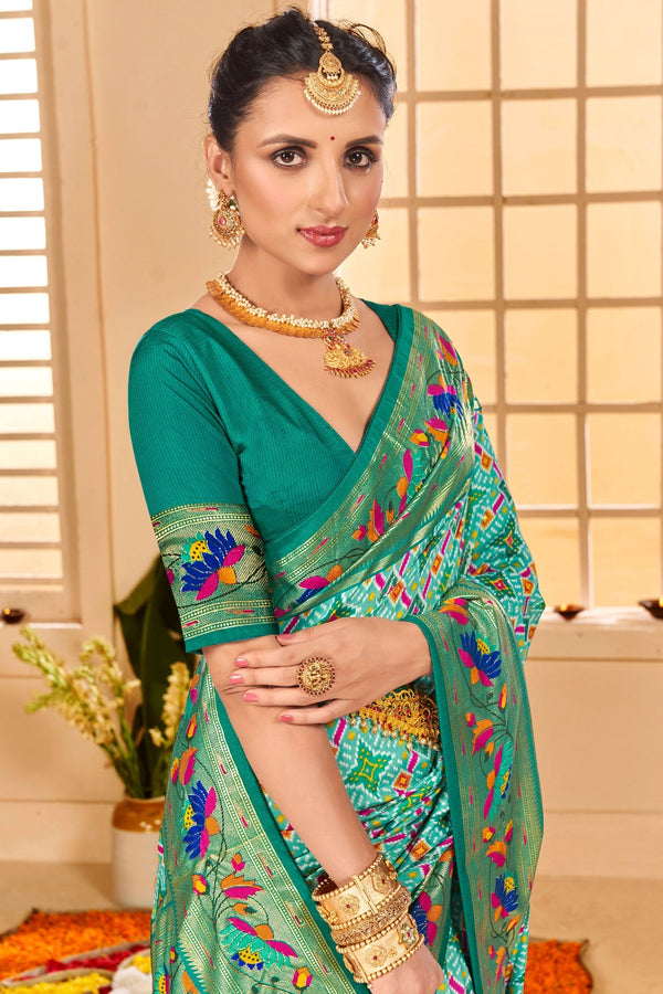 Blue Green Paithani Saree