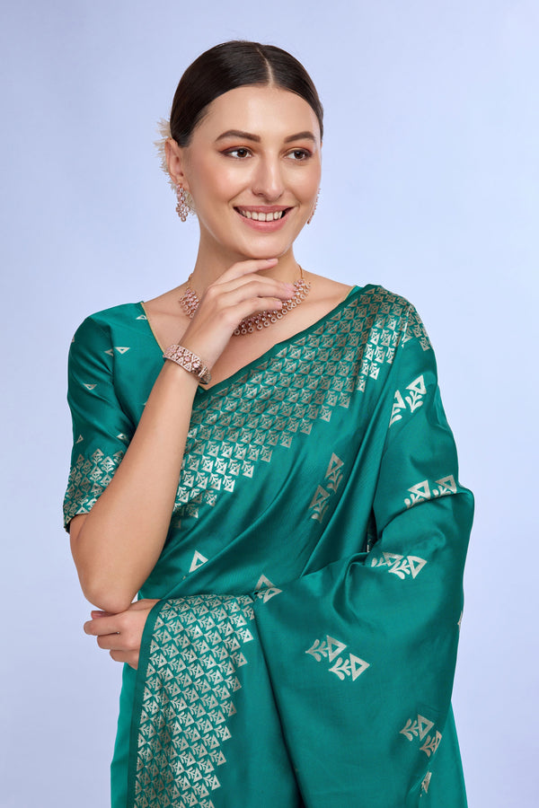 Blue Green Woven Silk Saree