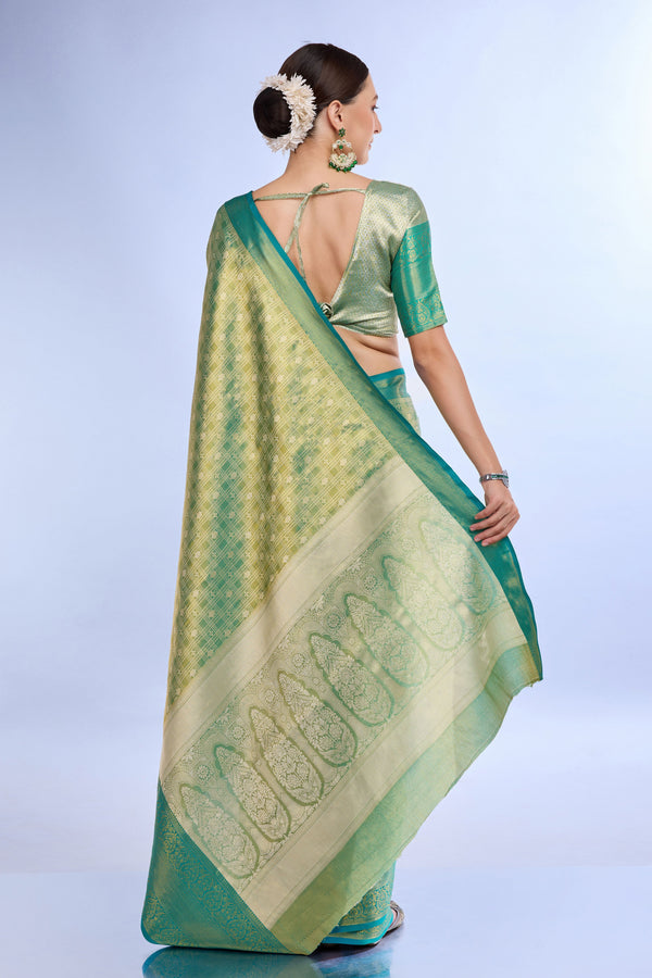 Blue Green Mysore Silk Saree