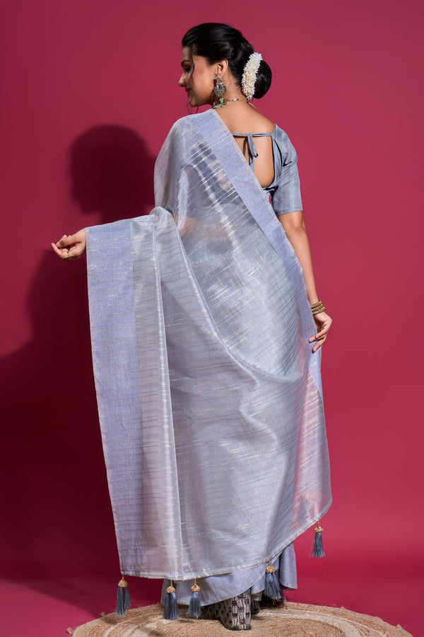 Blue Woven Organza Saree