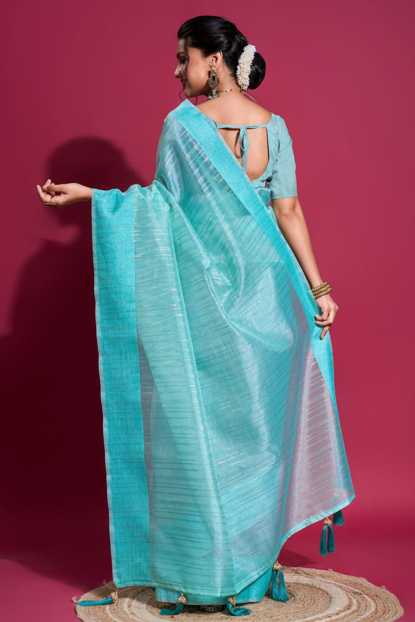 Blue Woven Organza Saree