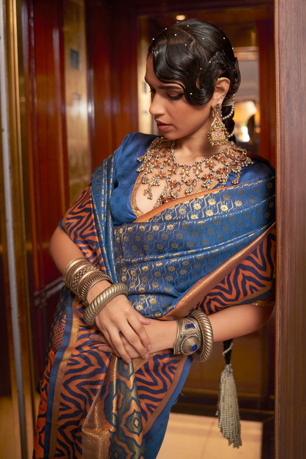 Blue Woven Silk Saree