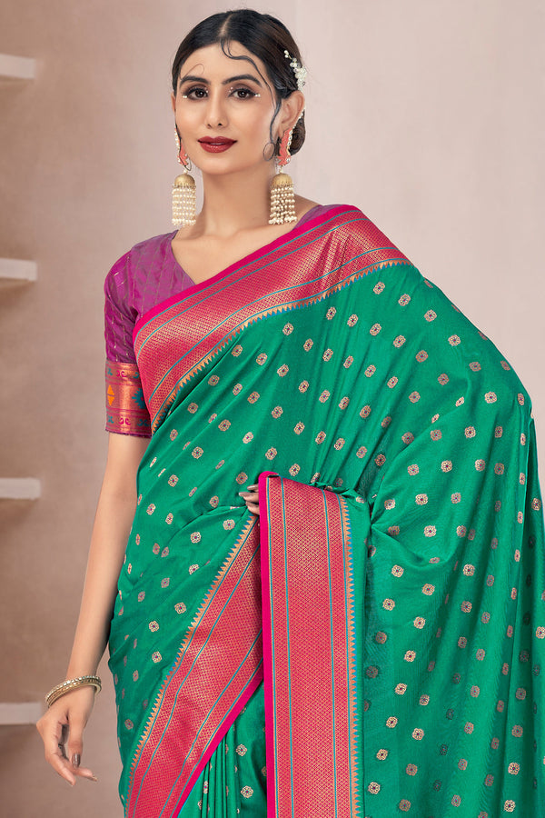 Blue Green Silk Paithani Saree