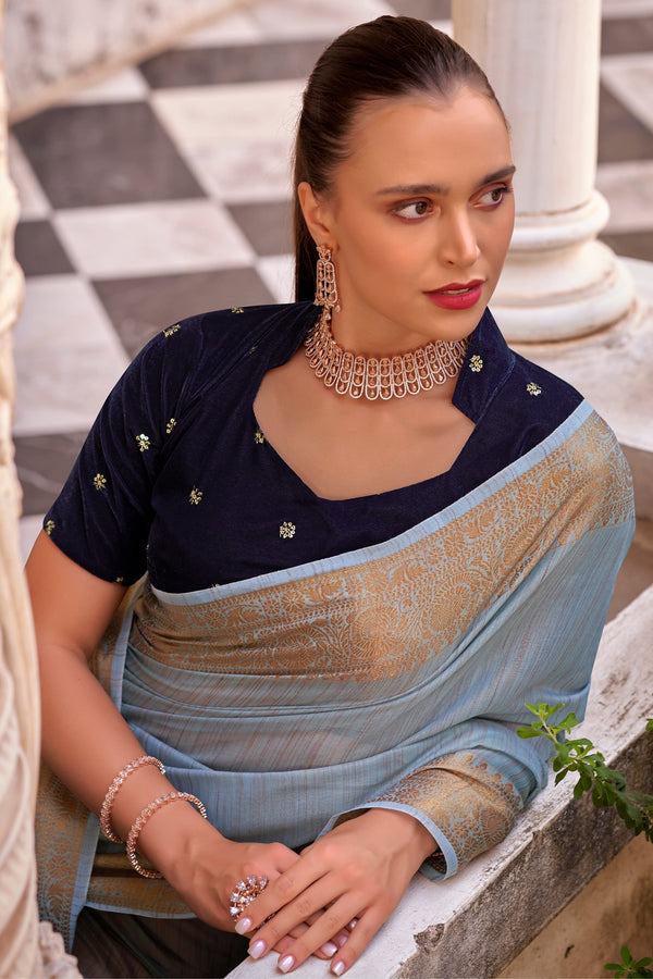 Blue Linen Silk Saree