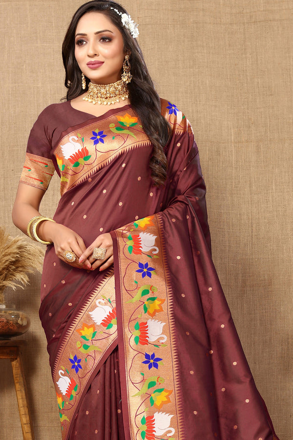 Brown Paithani Silk Saree