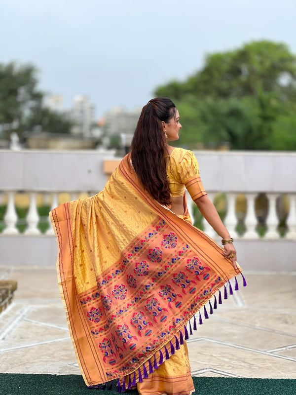 YELLOW PAITHANI SILK ZARI WEAVING SAREE