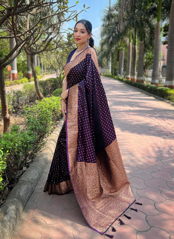 Wine Banarasi Katan Silk Saree