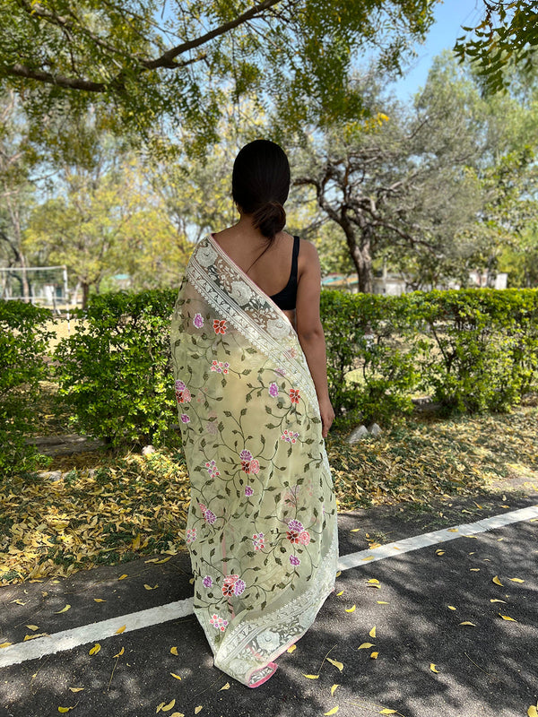 Yellow Organza Saree With Blouse Piece