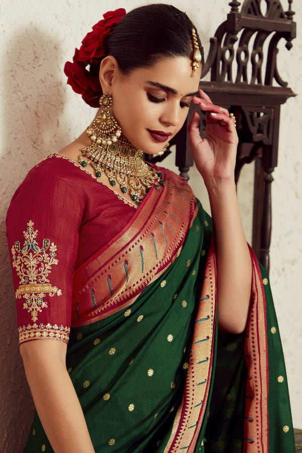 Green Brasso Paithani Saree