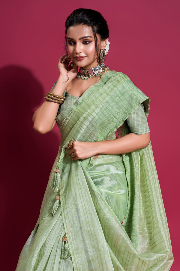 Green Woven Organza Saree