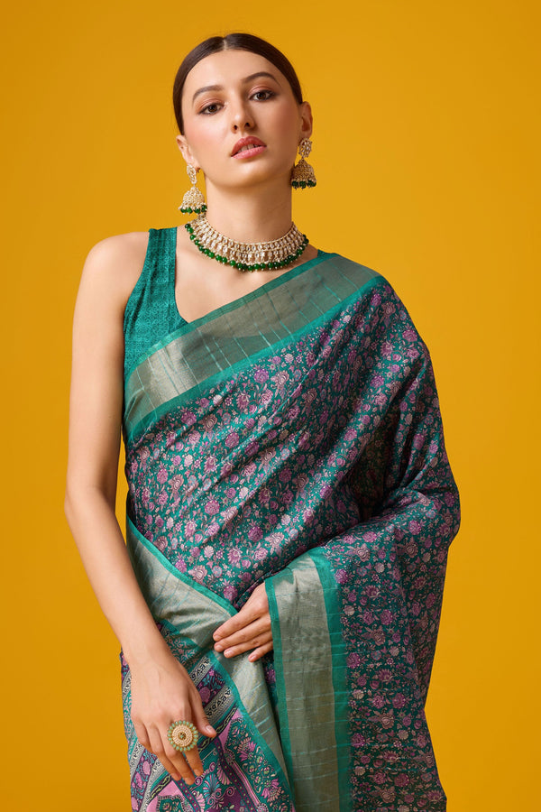 Green Printed Cotton Silk Saree