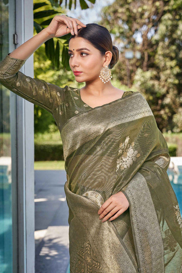 Green Shimmer Silk Saree