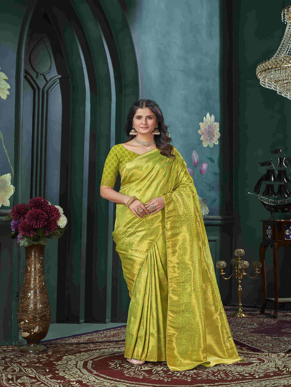 Yellow And Green Kanjivaram Saree