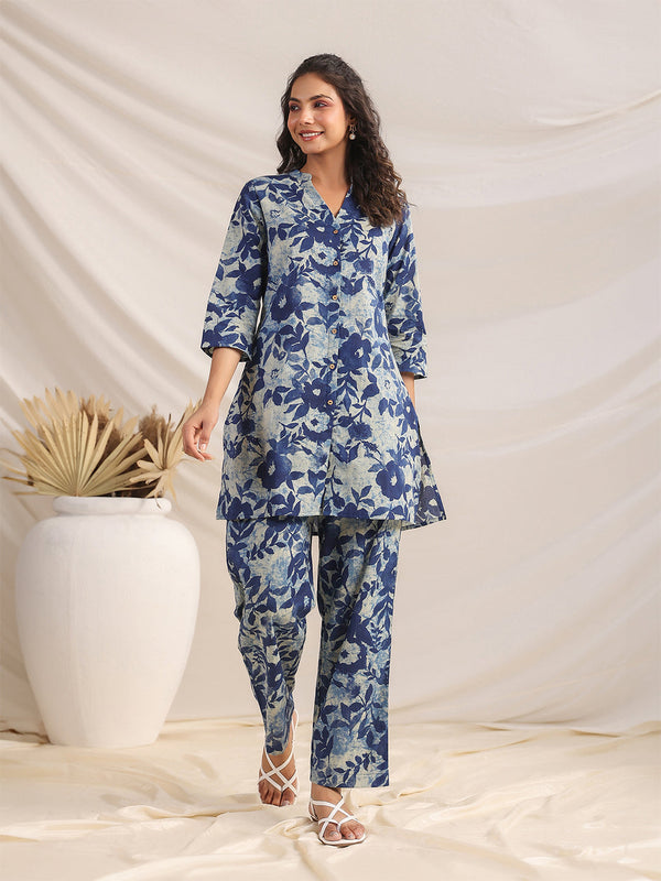 Indigo Cotton Floral Regular Co-ord Set