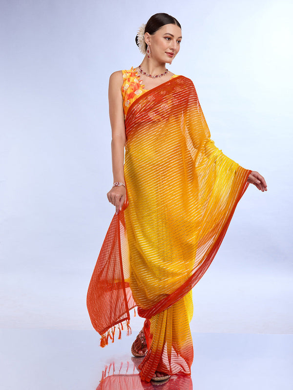 Yellow & Pink Weightless Saree With Blouse Piece