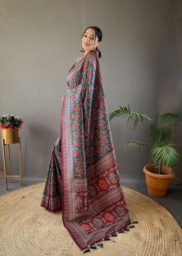 Hippie Blue Ajrakh Printed Saree