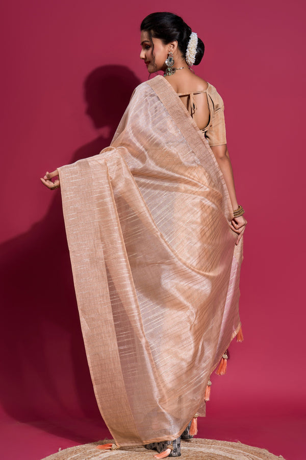 Peach Woven Organza Saree